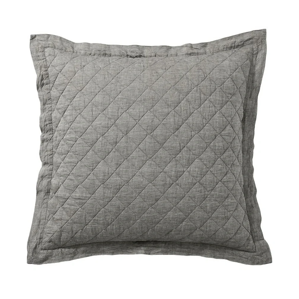 Pottery Barn PAIR Belgian Flax Linen Diamond Quilted Shams Grey SET (2)